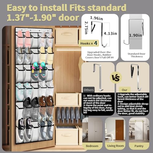 PAULONE White Over the Door Organizer with 30 Large Pockets & Adjustable Hooks