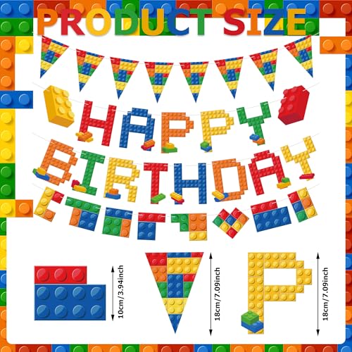 Building Block Birthday Banner Set - Pre-Strung Colorful Brick Decor