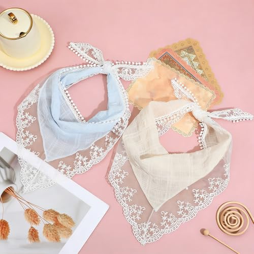 Tucnoeu 2 Pcs Vintage Lace Triangle Head Scarf for Women Headband
