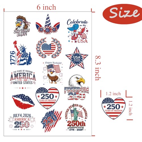 USA 250th Anniversary Temporary Tattoos - 60 Styles American Flag Party Favors