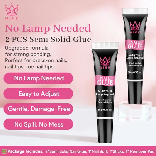 QIEK Nail Glue for Press Ons - 2 Pack 10g Super Strong Quick Dry Gel