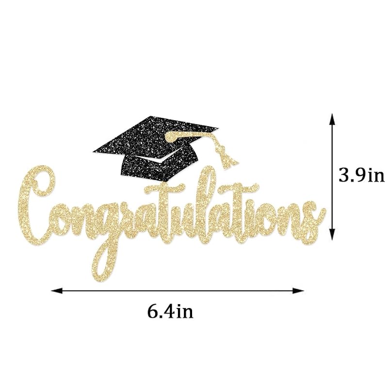 Gold Glitter Graduation Cake Topper for Class of 2026 - Congrats Party Decor