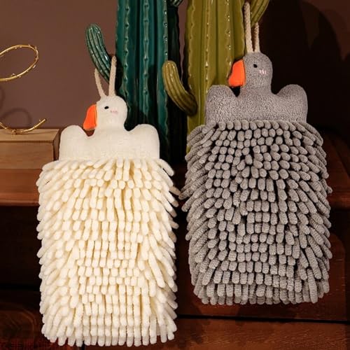 Goose Chenille Hanging Hand Towels - 2 Pack for Kitchen & Bathroom