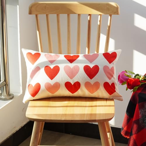 ONWAY Valentine's Day Heart Lumbar Pillow Cover, Pink 12x20 Inch Throw Case