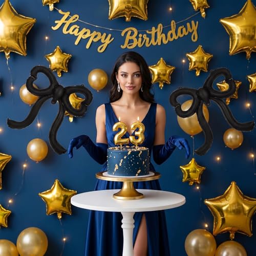 20-Inch Giant Matte Black Bow Balloons - 5 Pack for Parties