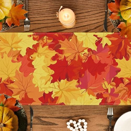Maple Leaves Fall Table Runner - 13x72 Inch Autumn Decor