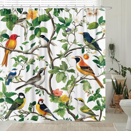 GOAOK Green Boho Bird Shower Curtain 72x72 Inches with Hooks Bathroom Decor