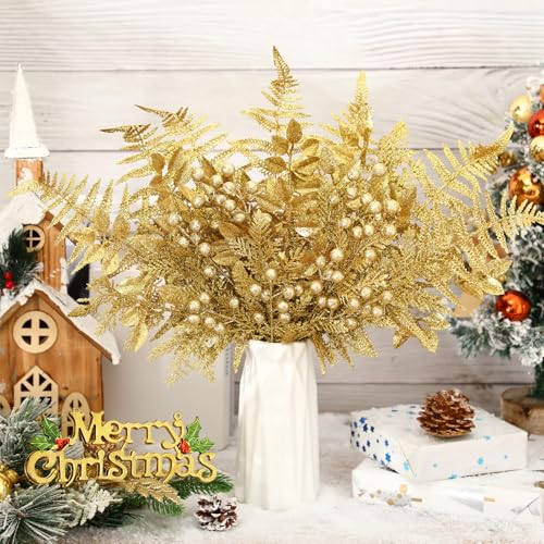 Gold Artificial Christmas Tree Picks Set - 80 Pieces Holiday Decor