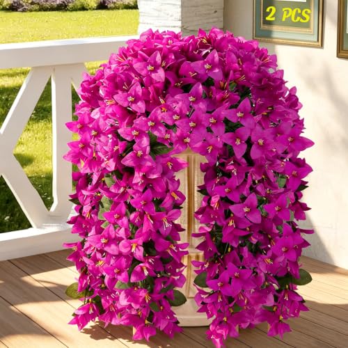 Fuchsia Artificial Bougainvillea Flowers - 2 Bundles for Outdoor Decor