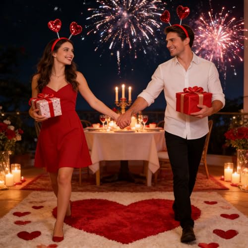 Soochat Red Sequin Heart Headband Valentine's Day Head Bopper