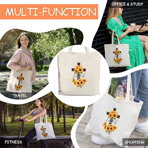 Faith Canvas Tote Bag for Women - Sunflower Design, 16.5"