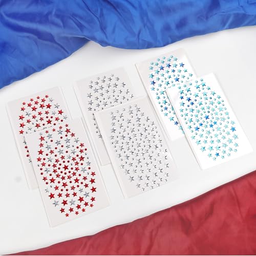 SARATA 4th of July Star Face Gems - Self-Adhesive Rhinestone Stickers 6 Sheets