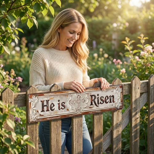 He Is Risen Easter Decor Sign - 4x16in Christian Plaque