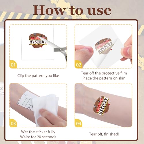 Detective Temporary Tattoos - 8 Sheets Mystery Party Favors