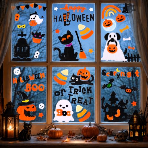 JOICEE Halloween 3 Gel Window Clings Set - Spooky Glass Decor, 6 Sheets