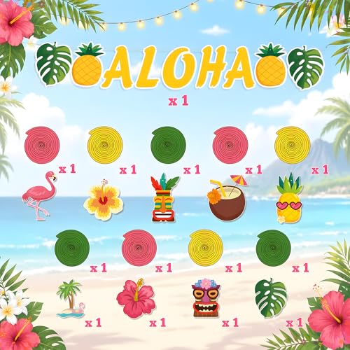 Hawaiian Luau Party Decorations Kit - 9PCS Hanging Swirls & ALOHA Banner