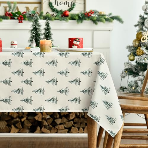 Christmas Tablecloth 60 x 120 Inch Rectangular Trees Green Boho - Holiday Home Decor