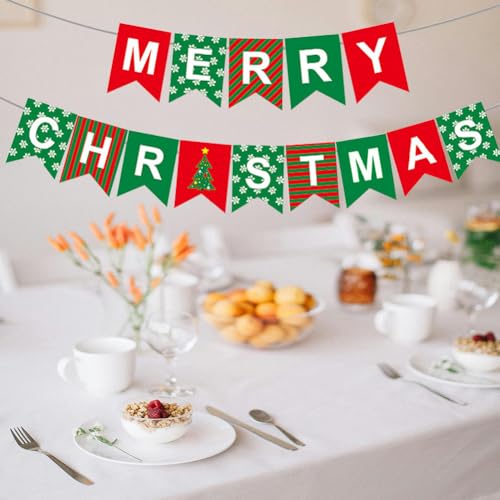 Merry Christmas Banner - Reusable Red & Green Decor for Parties