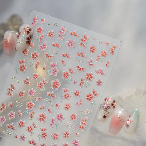 5D Embossed Flower Nail Art Stickers - Self-Adhesive Cherry Blossom Decals