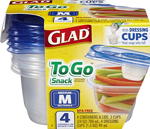 Glad Medium Rectangle Snack Containers with Dressing Cup - 24 Oz, 4 Count