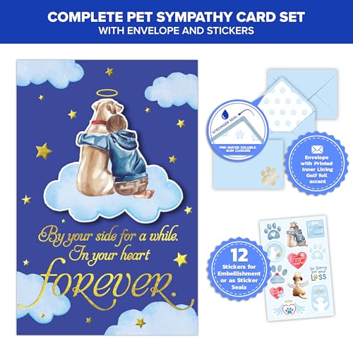 Gold Foil Dog Sympathy Card - 5x8in with Envelope & Stickers