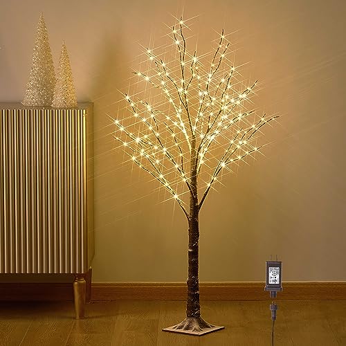 4FT Snow Dusted Twig Tree with 200 LED Fairy Lights for Indoor Outdoor Holiday Decor