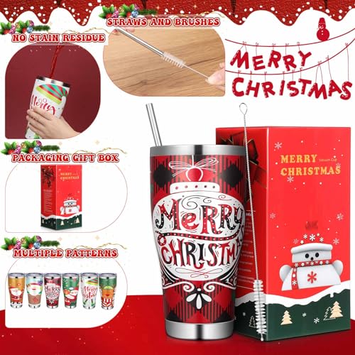 6 Pack Christmas 30oz Stainless Steel Tumblers with Lids & Straws - Classic Designs