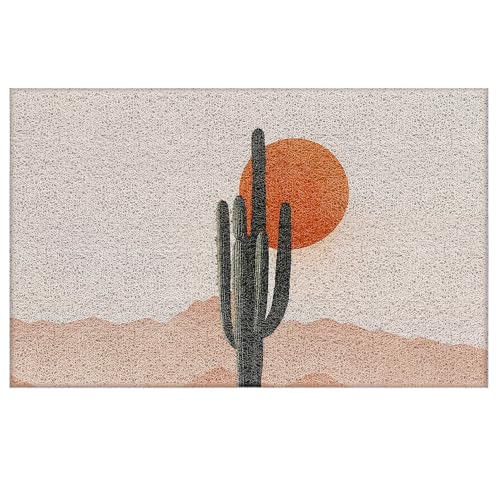 VIIJJUE Boho Western Cactus Desert Sun Door Mat – Indoor & Outdoor Non-Slip Welcome Rug 17x30 Inch