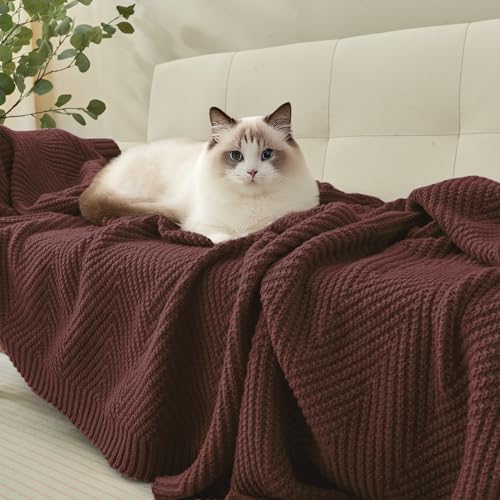 Brown Knitted Throw Blanket for Couch 50x60 Chevron Bed Knit Throws - LONG CREATE