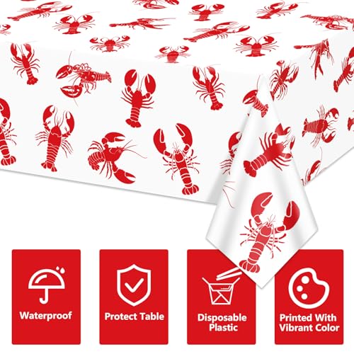 4 Pack Crawfish Tablecloths - Red Lobster Party Covers 87x51in