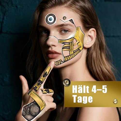 Cyborg Temporary Face Tattoos - 4 Pack Cyberpunk Robot Costume Makeup