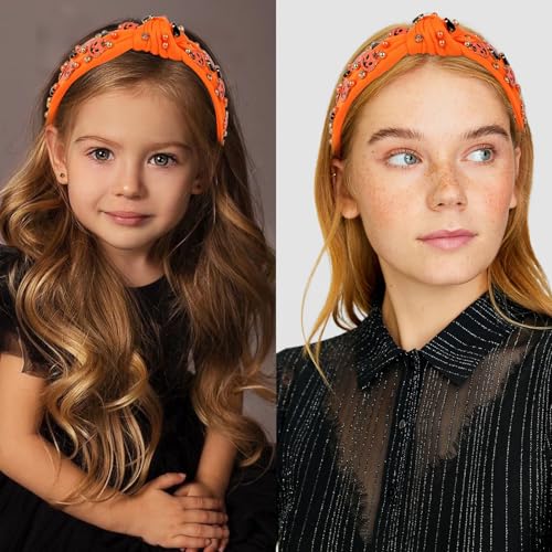 Araluky Jeweled Halloween Knotted Headband Spooky Pumpkin Hair Accessory