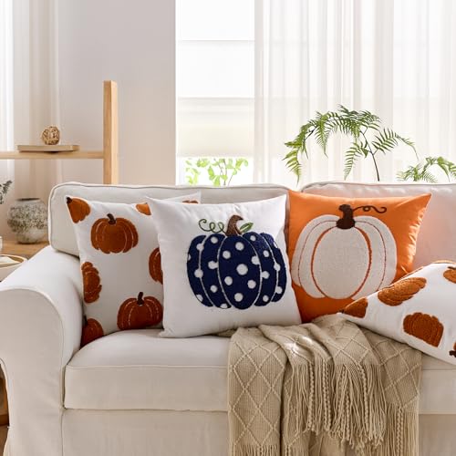 Set of 2 Blue Pumpkin Fall Pillow Covers 16x16 for Autumn Decor