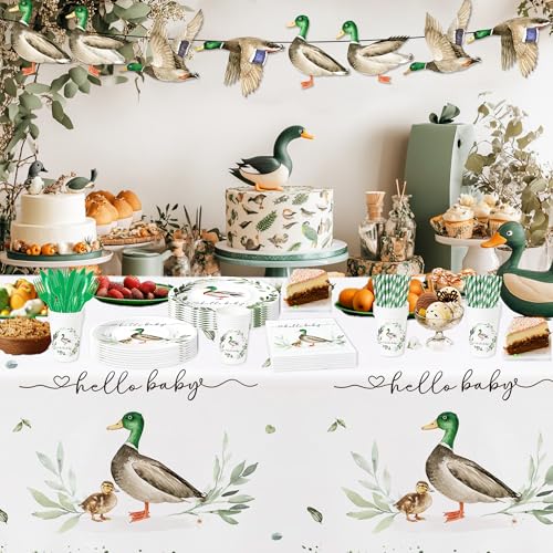 Mallard Duck Baby Shower Tablecloths - 3 Pack, 55 x 86 Inch Disposable
