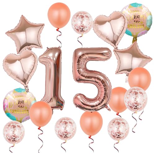 15th Birthday Decorations - 18 Pcs Rose Gold Balloon Set