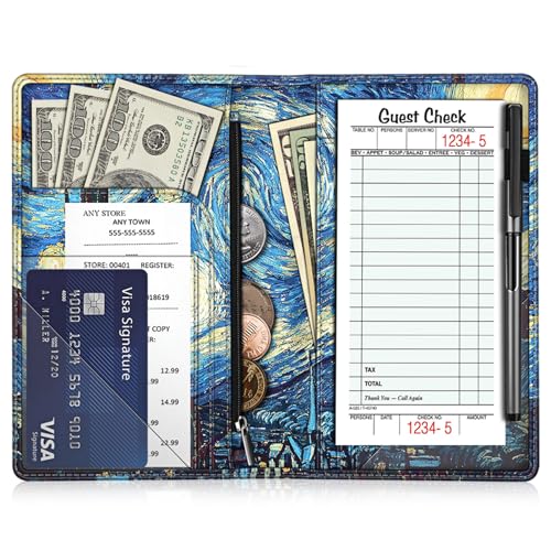 FINTIE Server Book Organizer with Zipper Pocket - Vegan Leather Check Presenter for Waitstaff