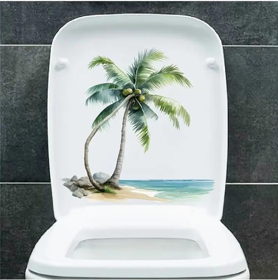 Tropical Beach Palm Tree Toilet Seat Decals - Waterproof Floral Design