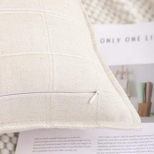 Set of 2 Jacquard Throw Pillow Covers 18x18 - Khaki Plaid