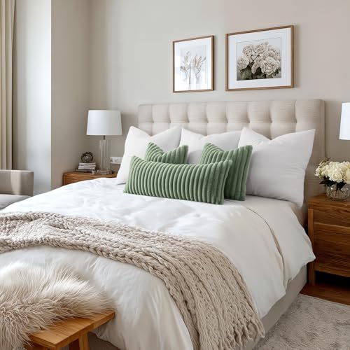 MIULEE Faux Fur Throw Pillow Covers 18x18 Sage Green, Set of 2