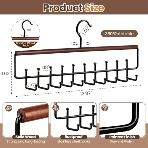 Wood Belt and Tie Organizer Rack with 20 Hooks - Space Saving Closet Storage