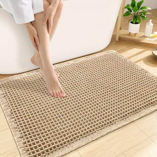 Smiry Waffle Bath Mat 30''x20'' - Extra Soft & Absorbent Brown Rug