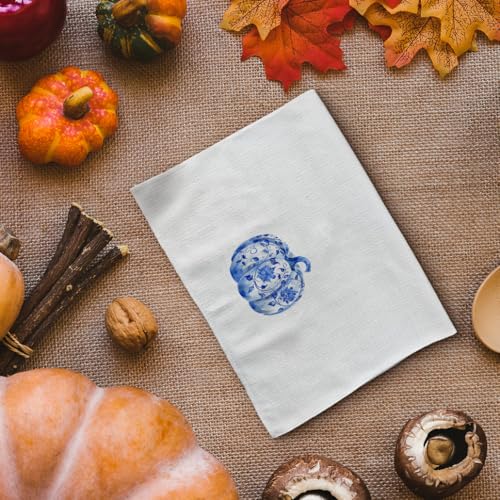 Blue and White Pumpkin Kitchen Towels - 16x24 Inches, Farmhouse Decor