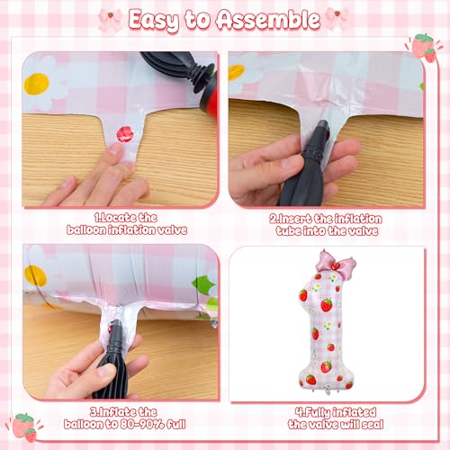 40 Inch Strawberry Number 1 Balloon for First Birthday Party Decorations