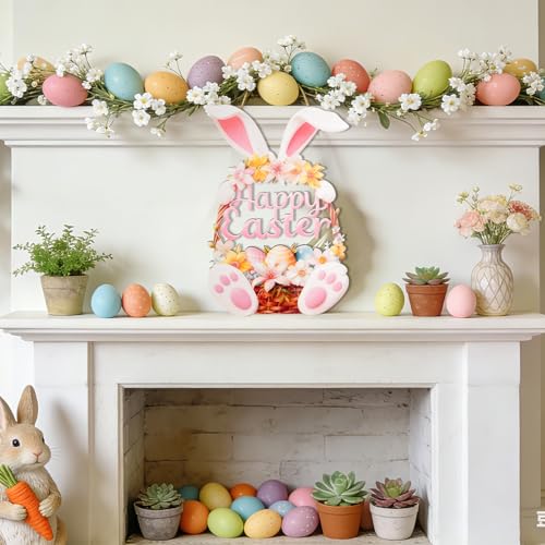 Hollow Bunny Wooden Easter Wreath Sign for Door Decor