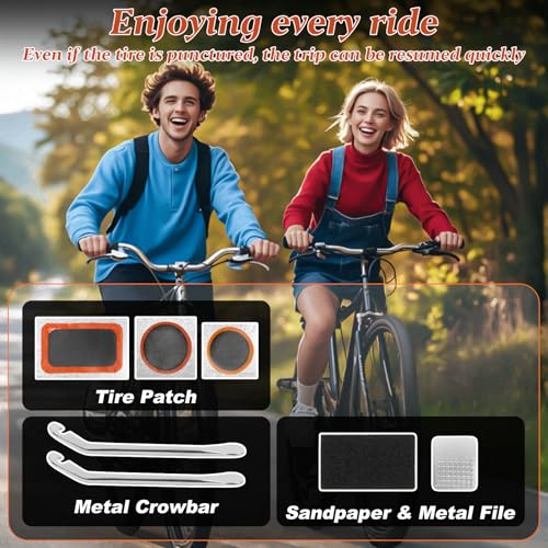 66PCS Bike Tire Repair Kit - Bike Tire Patch Kit with 56 Vulcanizing Patches, 2 Premium Stainless Steel Levers,Tools Inner Tube for Mountain Bike Accessories BMX Road Bicycle Ebike Scooter