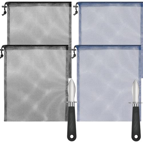4 Pack Nylon Mesh Diving Bags with 2 Scalloping Knives - 13x15.5 Inches