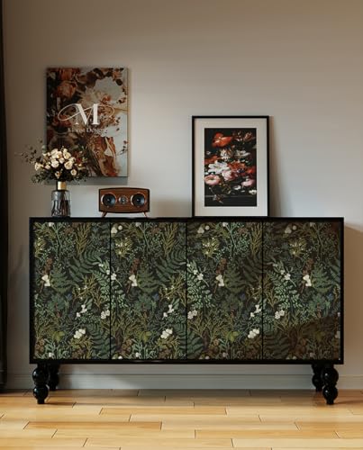 GLOW4U Dark Green Fern Botanical Peel and Stick Vinyl Shelf Liner 17.5x117"