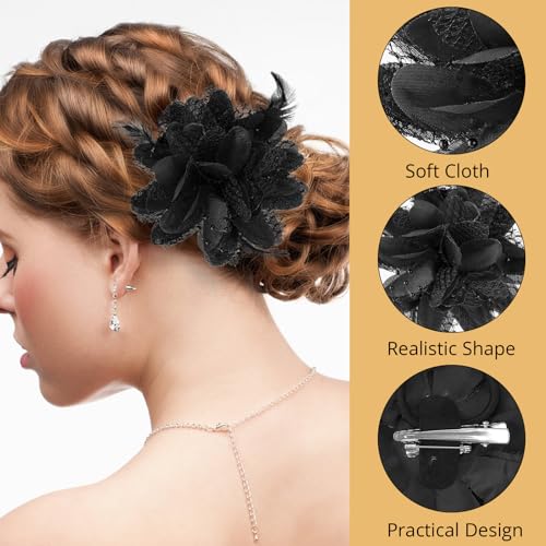 Black Rose Flower Hair Clip and Brooch Floral Headpiece Accessory