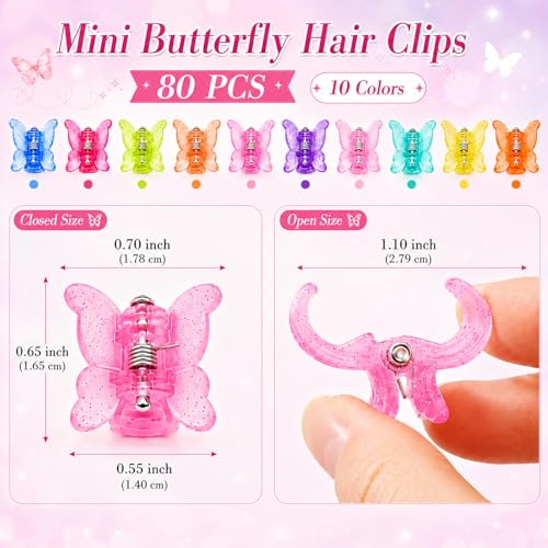 DZKZO 80Pcs Mini Butterfly Hair Clips, 0.6 Inch Glitter Tiny Claw Clips with Storage Box