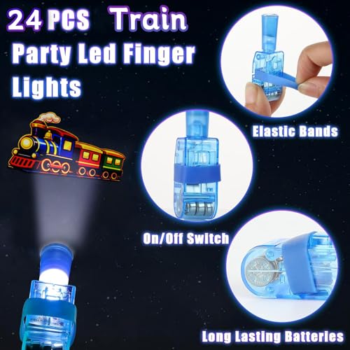 24PCS Train Party Favors Finger Lights - 8 Neon Designs for Goodie Bags